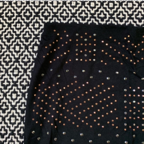 EXPRESS Black Jersey Knit Stretch Studded Mini Skirt Size Small Bronze Silver - Picture 5 of 6